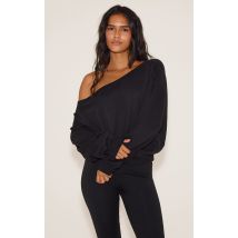 Sweat oversize noir à épaule dénudée, Noir