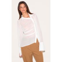 Chemise asymétrique en mousseline de soie blanche, Blanc