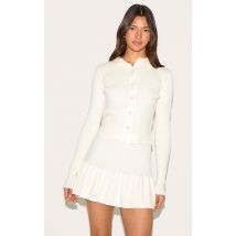 Jupe en maille tricot crème plissée, Crème