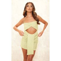 Femme Robe moulante texturée vert sauge à devant drapé et découpé | Taille 40