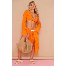 Orange Bubble Textured Tie Side Beach Sarong