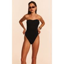 Maillot de bain bustier crêpé noir froncé devant, Noir