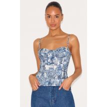 Femme Top corset structuré bleu imprimé Renaissance | Taille 32