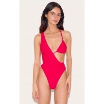 Maillot de bain asymétrique rouge à détail tressé, Rouge