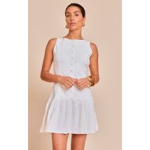 Petite Mini robe droite blanche à boutons, Blanc