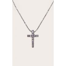 Collier en métal argenté à petite croix strassée, Argenté