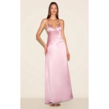 Robe longue style nuisette satinée rose à dos échancré, Rose