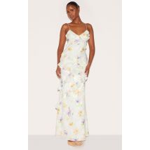 Robe longue multicolore brodée fleurie à volants, Multicolore