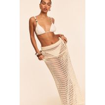 Jupe de plage longue en maille crochet crème, Crème