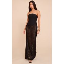 Jupe longue noire transparente fleurie, Noir