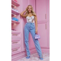 Femme Jean long bleu clair délavé à ourlets fendus | Taille 36