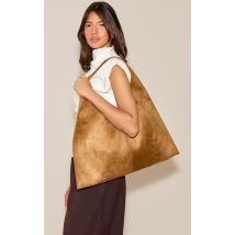 Sac à main en suédine marron clair à anse ronde, Marron Clair