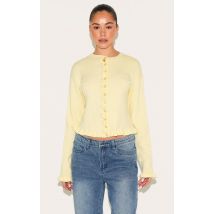 Femme Cardigan en maille tricot crème au beurre à volants Jaune citron | Taille Large