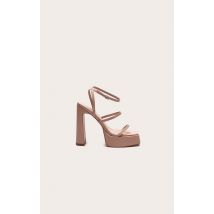 Sandales carrées en PU nude à talon et plateforme, Nude