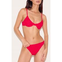 Bas de maillot de bain échancré texturé rouge fleuri, Rouge