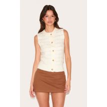 Gilet en maille bouclée crème à boutons, Crème