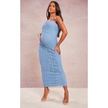 Maternity Blue Bandeau Bubble Textured Maxi Dress, Blue