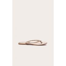Sandales plates pointure large style tongs doré en cuir véritable, Doré