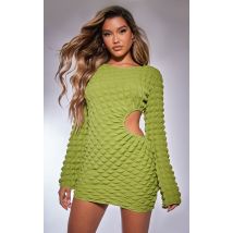 Olive Bubble Textured Cut Out Side Bodycon Dress