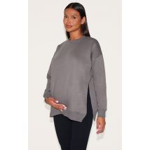 Maternité Pull de grossesse gris anthracite fendu sur le côté, Gris anthracite