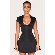 Petite Robe droite tissée noire structurée, Noir