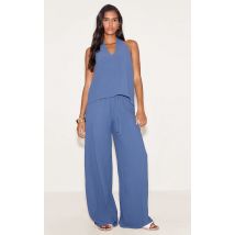 Pantalon décontracté large tissé bleu, Bleu