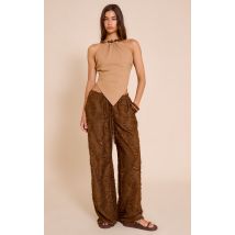 Pantalon large fluide texturé chocolat, Chocolat