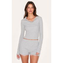 Ensemble de pyjama gris à bordures en dentelle, Gris