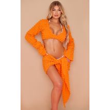 Orange Bubble Textured Long Sleeve Beach Top