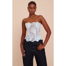 Corset en dentelle texturée vert menthe transparente fleurie, Menthe
