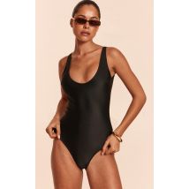 Maillot de bain basique noir à col rond, Noir