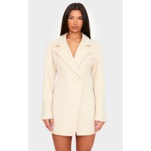 Robe blazer en effet laine crème à taille cintrée, Crème