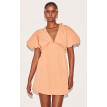 Robe trapèze en coton orange plissée, Orange