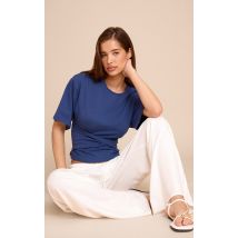 T-shirt cache-cœur court en coton bleu, Bleu Ciel