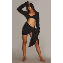 Black Bubble Textured Tie Side Beach Sarong