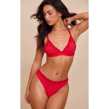 Ensemble de lingerie en jersey rouge à bordures en dentelle, Rouge