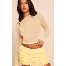 Top asymétrique en maille filigrane jaune, Jaune