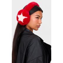 Cache-oreilles en fausse fourrure rouge vif à détail étoile, Rouge Vif