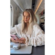 Femme Cardigan en maille tricot chunky crème chiné | Taille Medium