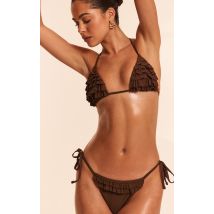 Bas de maillot de bain chocolat volanté à nouer sur les côtés, Chocolat