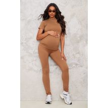 Maternité Legging de grossesse marron recouvrant le ventre, Marron