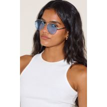 Lunettes de soleil style aviateur argenté à verres bleus dégradés, Argenté