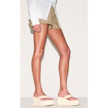Sandales tongs à semelle compensée en lycra stretch crème à bout carré, Jaune Pâle