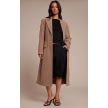 Femme Manteau droit mi-long en effet laine Petite Taupe à détails de couture | Taille Large