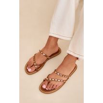 Sandales Tan à Bride d'Or, Marron Clair