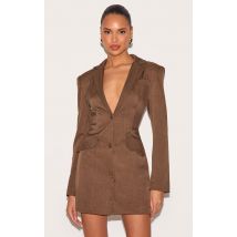 Robe blazer tissée chocolat cintrée à la taille, Chocolat