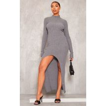 Tall Charcoal Knitted Ribbed Side Split Maxi Dress, Charcoal