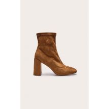 Bottines style chaussettes rondes en suédine marron clair à talon haut, Marron Clair