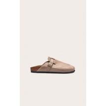 Mules style sabots en suédine beige détail boucle, Beige