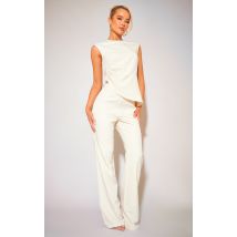 Pantalon de tailleur flare crème à taille basse, Crème